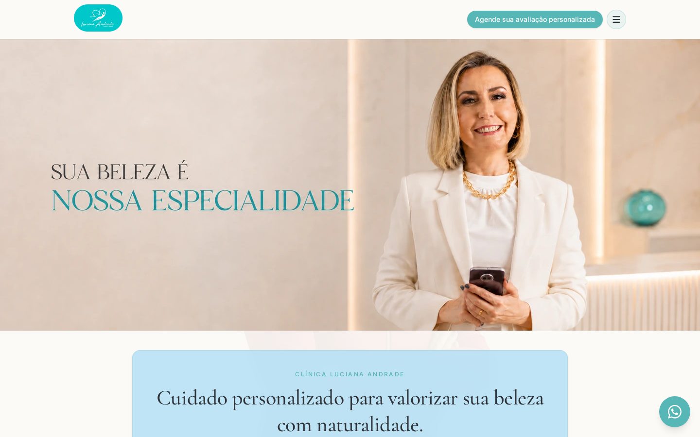 Página inicial do site desenvolvido para Clínica Luciana Andrade