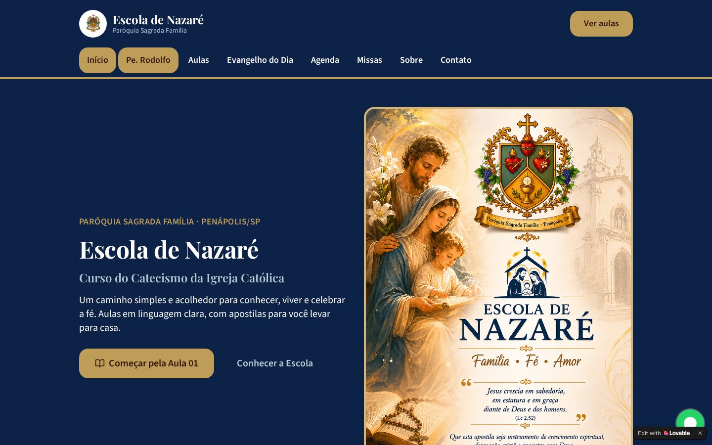 Página inicial do site desenvolvido para Escola de Nazaré